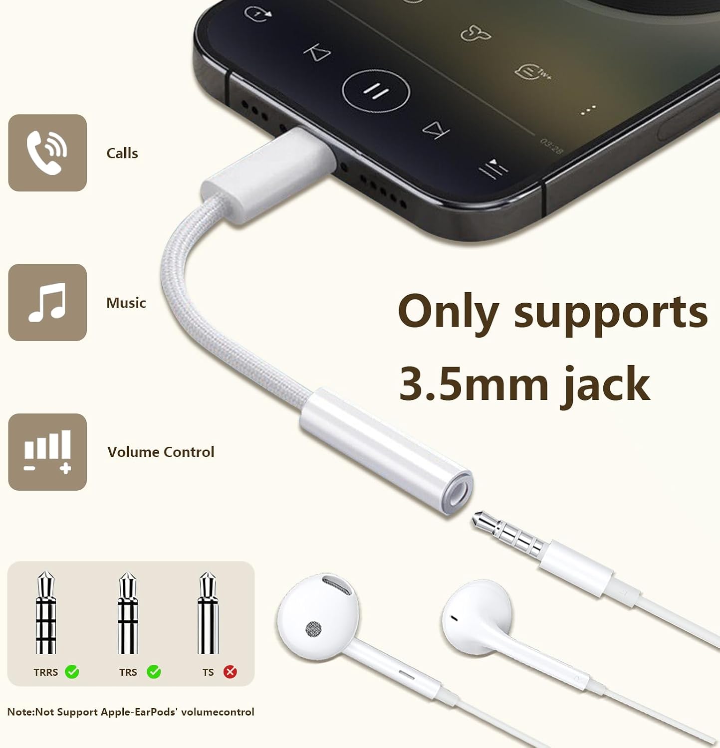 USB-C to 3.5mm Audio Headphone Adapter - HiFi Compatible with Apple iPhone 17 16 15 Galaxy S25 S24 S23 S22 S21 Plus Pro Max Ultra Pixel iPad - Type C to Aux Cord Jack Dongle Nylon-Braided