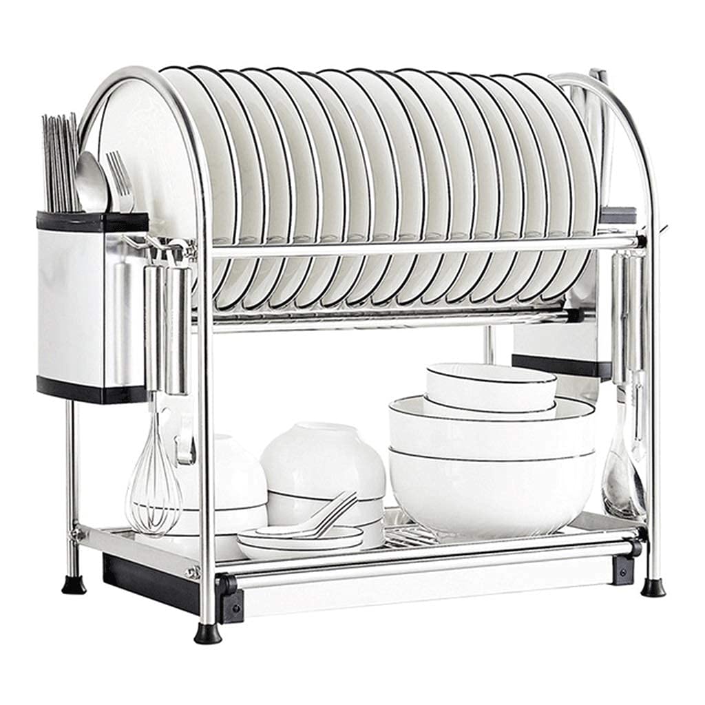 OGMOYT Dish Drainer Rack Dish Drying Rack Dish Drying Rack Kitchen Stainless Steel 2-Tier Cutlery Shelf,Utensil with Drain Board/Chopstick/55Cm,55Cm