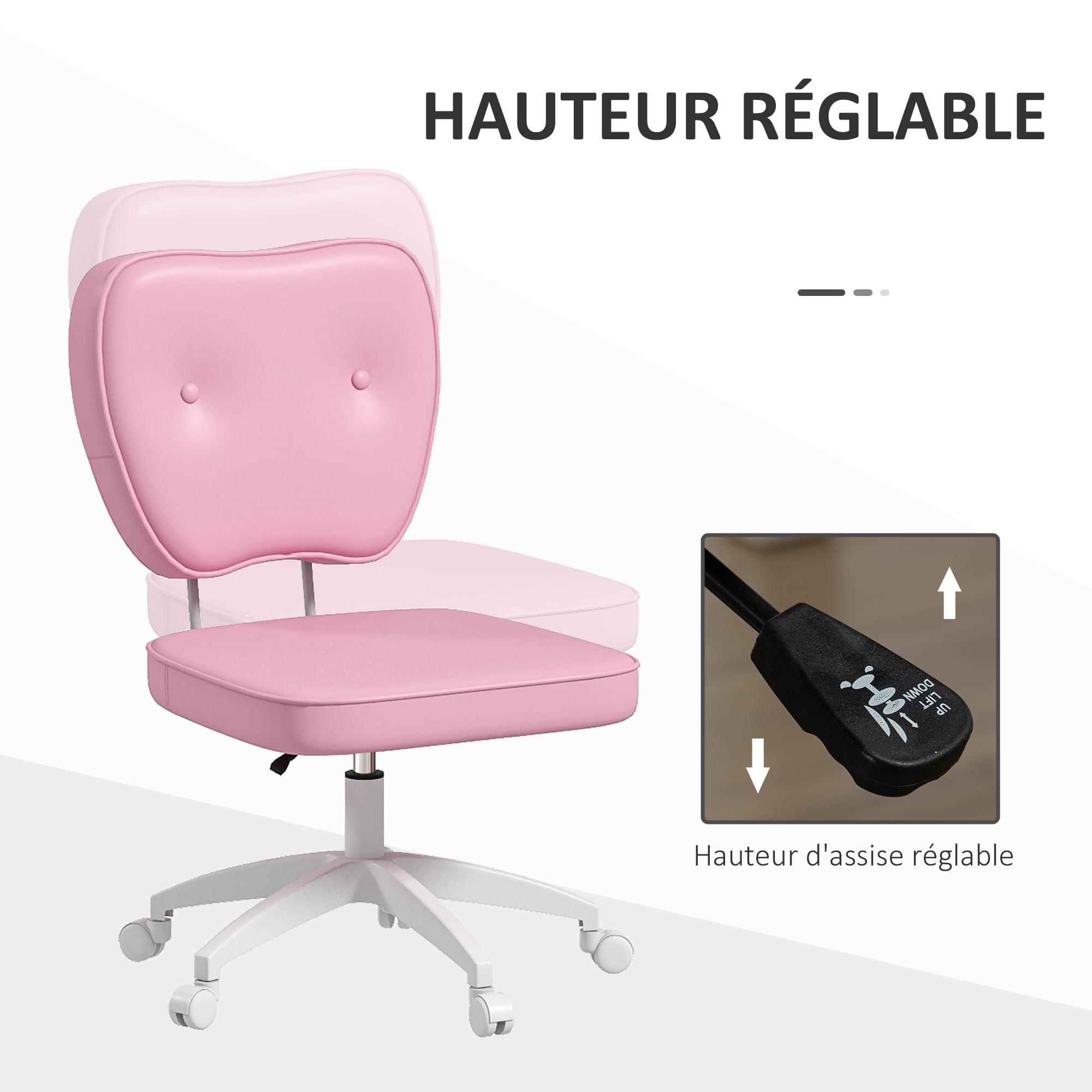 Vinsetto Chaise de Bureau sans Accoudoirs Hauteur Réglable Moderne Rose