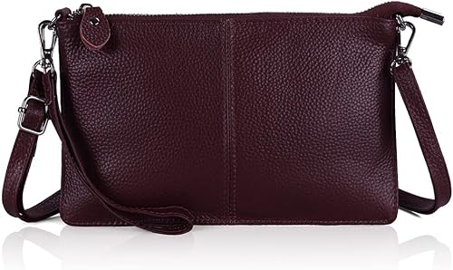 befen - Bolsa bandolera de cuero genuino para mujer, bolso cruzado pequeño, bolso de hombro, con cremallera plateada