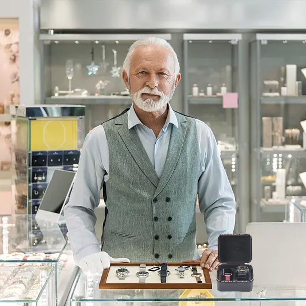 Fundas organizadoras de relojes de viaje, piel sintética compacta con cremallera, interior de microgamuza suave, paquete de 2 para hombres y mujeres, ideal para guardar relojes de pulsera en viajes