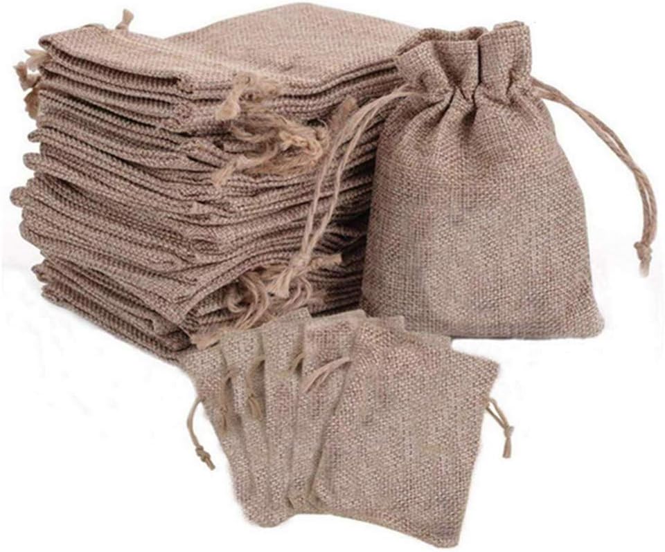 Drawstring Burlap Bags with Store Gift Bags Topwell Resusable Jute Hessian Linen Goodie Bag Napkin Holder Knife Frok Bag (brown, 4.7)