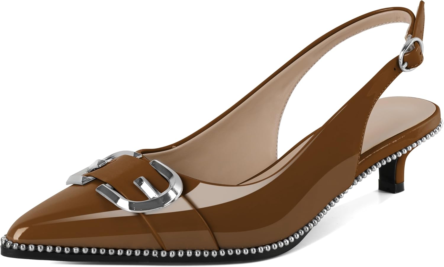 SAMMITOP Slingback Kitten Heels Women Low Heel Beaded Pumps Closed Pointd Toe Shoes Slip On Weddding Party Comfortable 1.5 Inch Dressy Sandals