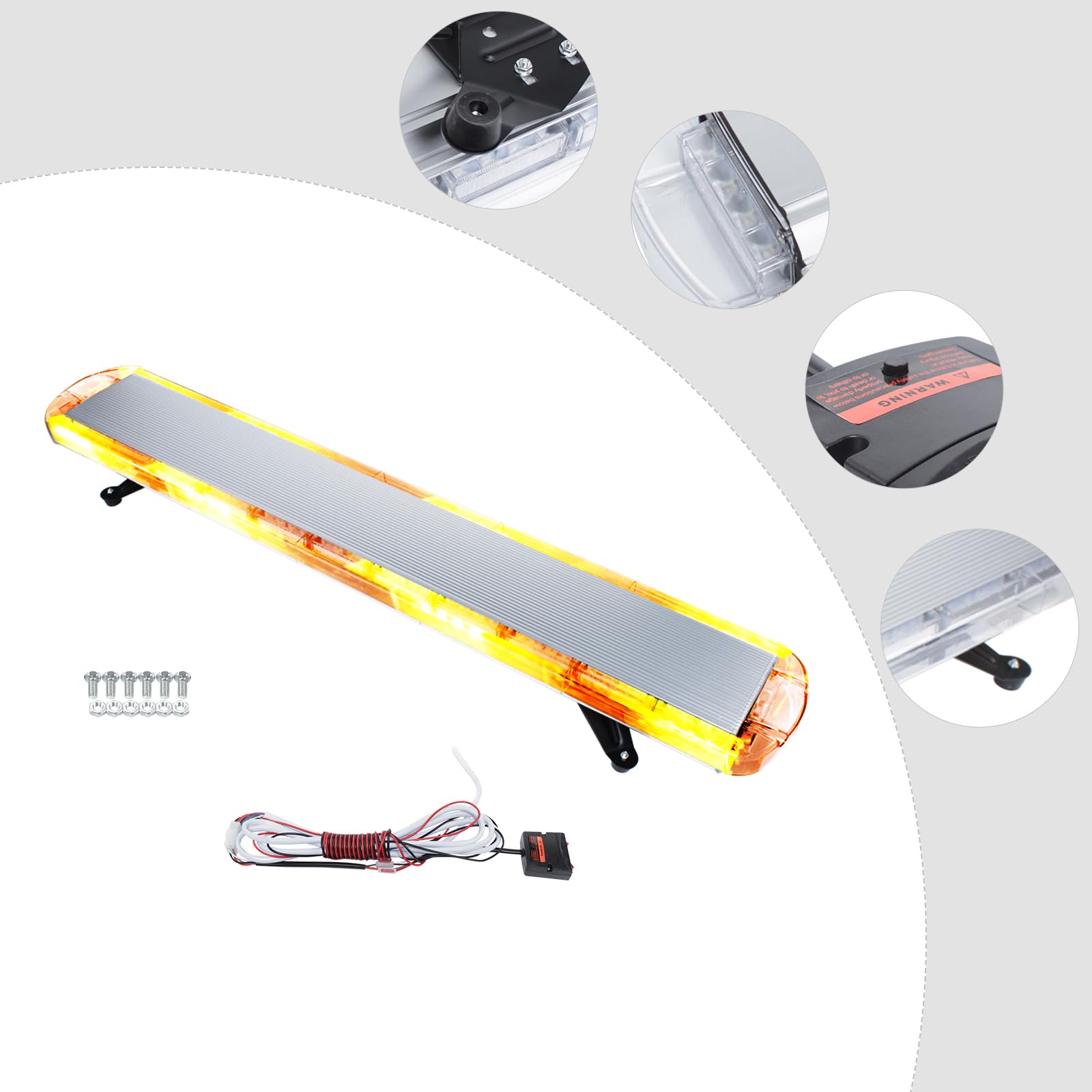 Faro Lampeggiante Led Giallo 96W Universale Lampada Da Soffitto Led 12-24V Per Auto 15 Modalità Di Lampeggiamento Con Controller Adatto Per Guida Notturna E Intemperie.