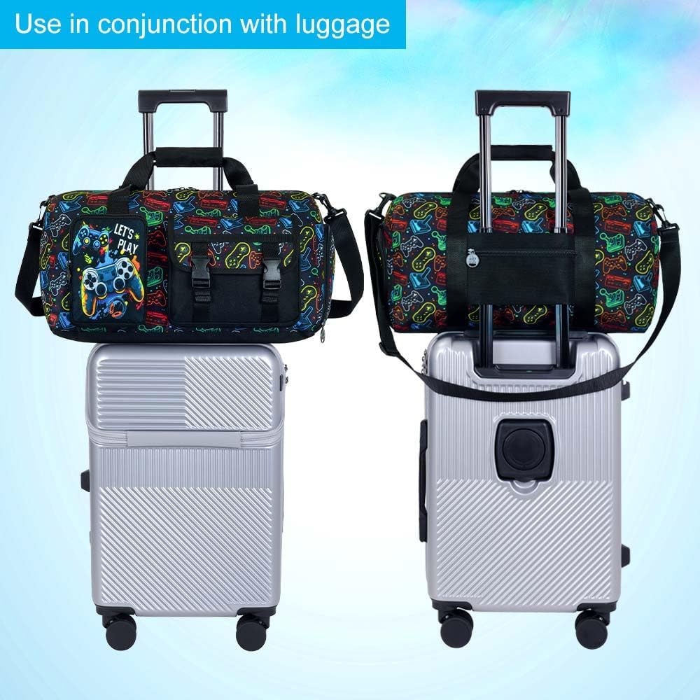 Kids Game Duffle Bag for Boys, Water-Resistant Travel & Weekender Bag with Shoe Compartment for Sports, Gym & Sleepovers