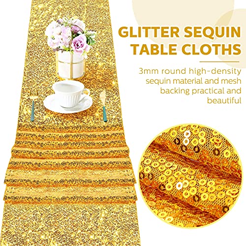 6 Pieces 12 x 108 Inches Sequin Table Runners Glitter Sequin Runner Rectangular Table Runner Cloth for Christmas New Year Birthday Wedding Holiday Party Decorations (Gold) by Tegeme - Used condition - Image 3