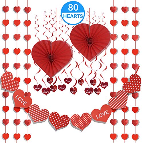 21pc Valentines Day Decoration Set – 2020 NEW Hearts Banner, 2 Heart Fans 14