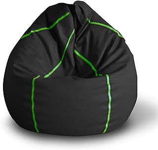 Style Homez Classic Bean Bag Cover, Premium Leatherette Fabric XXL Size, Black Color Green Stripes Price In India