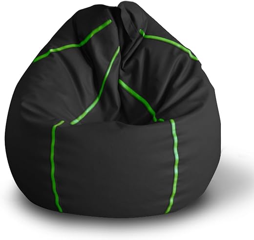 Style Homez Classic Bean Bag Cover, Premium Leatherette Fabric XXL Size, Black Color Green Stripes