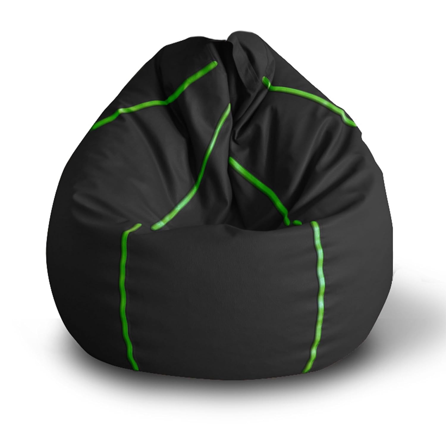 Style Homez Classic Bean Bag Cover, Premium Leatherette Fabric XXL Size, Black Color Green Stripes