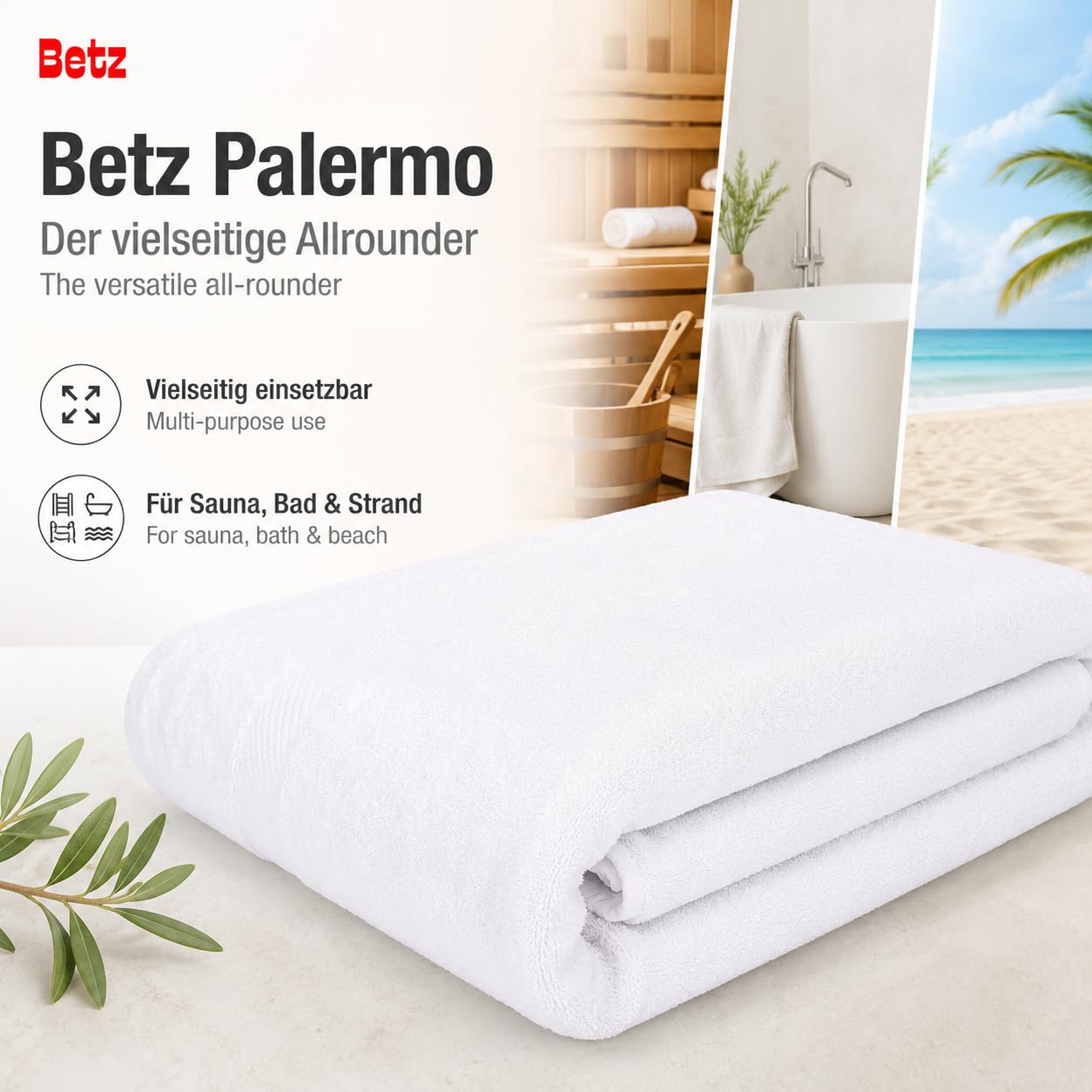 Betz set di 2 asciugamani per sauna PALERMO 100% cotone 80x200 cm colore bianco