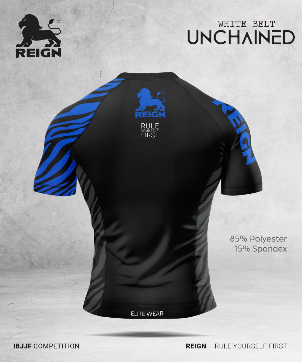 REIGN Tshirt Compression MMA BJJ Homme Ceinture Bleu