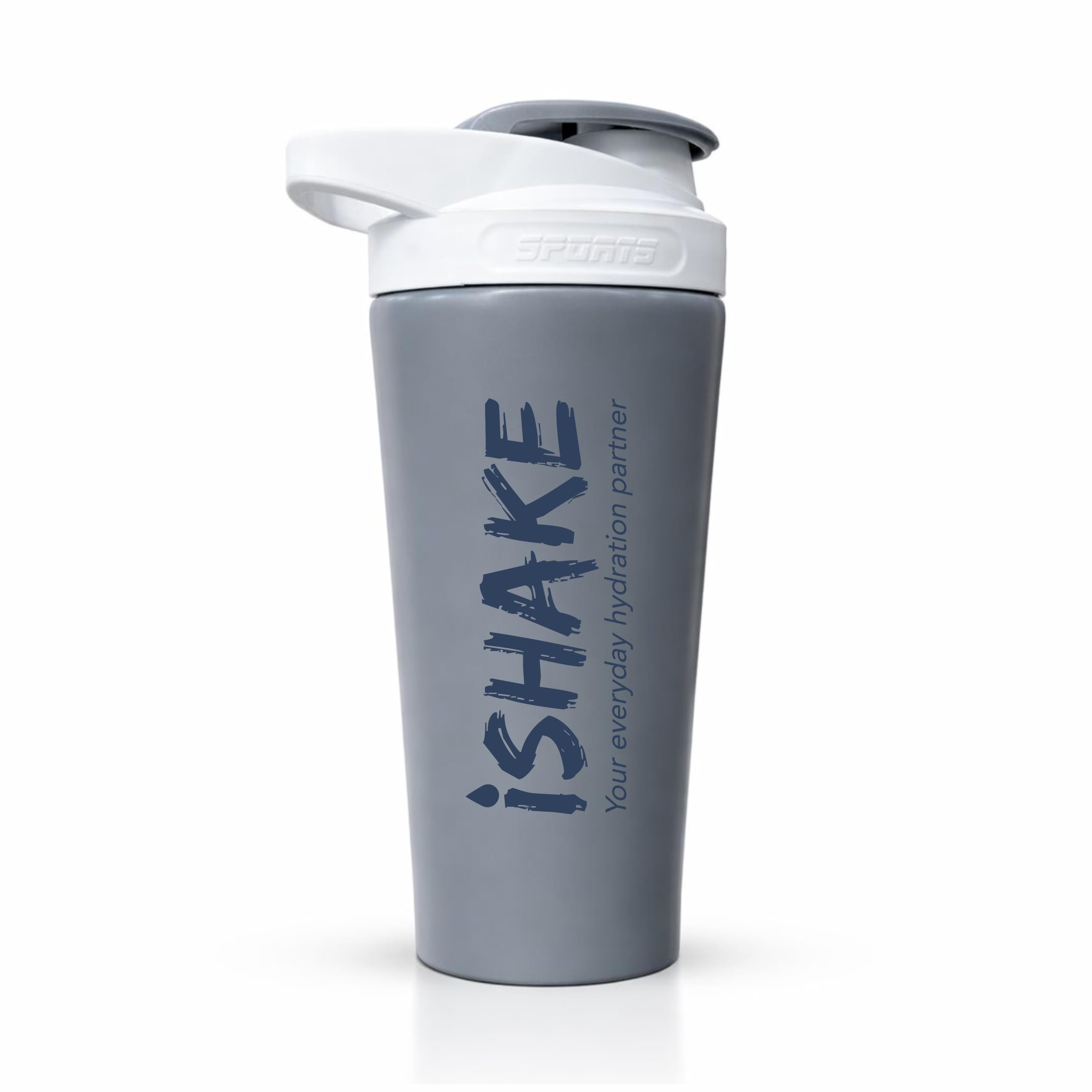 iShake Stainless Steel Protein Shaker Bottle, 100% Leakproof Metal Gym Shaker, Durable Steel Gym Sipper Bottle for Smooth Protein Mixing with Measurement 700 ml (Grey/White)