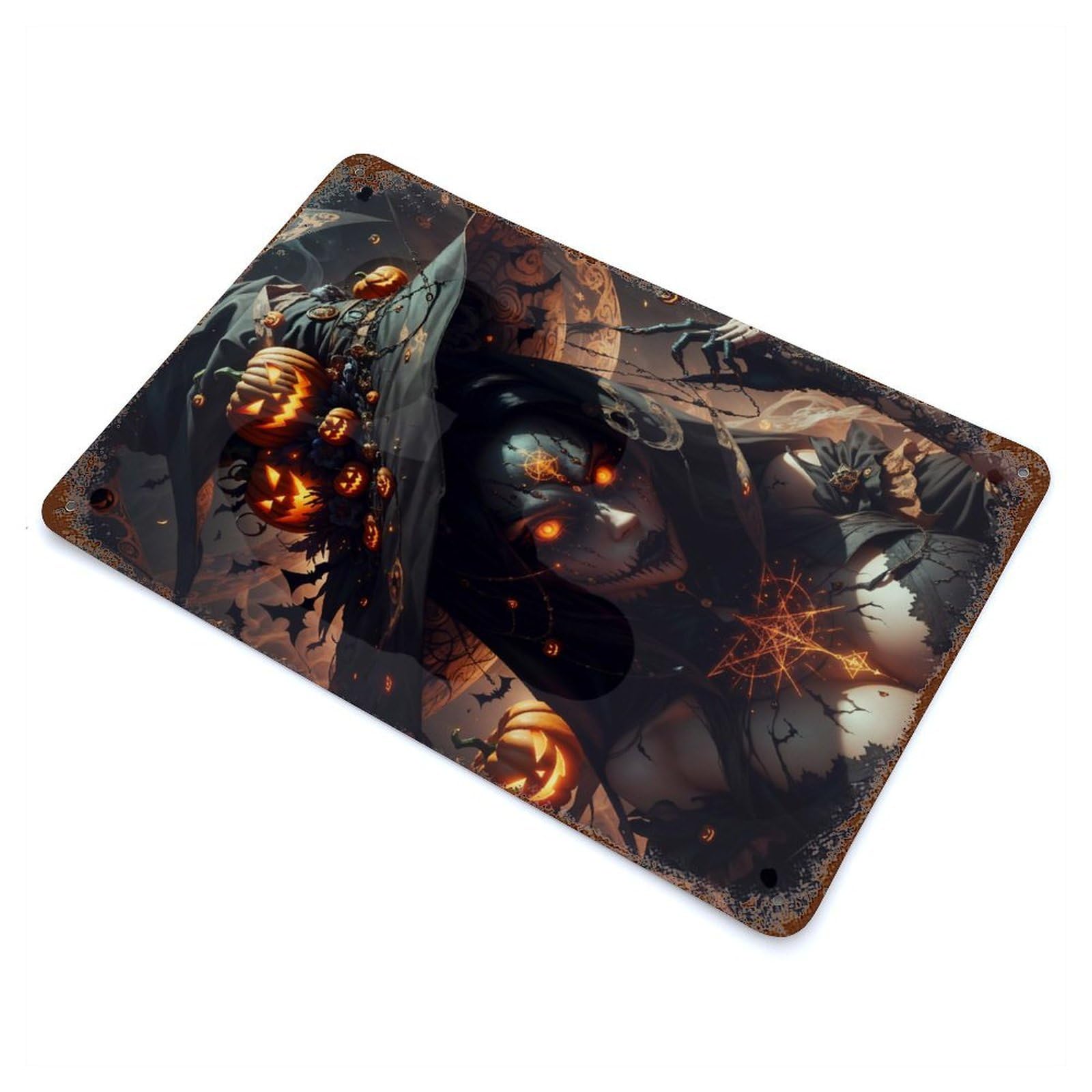 Halloween Witch Rust Effect Tin Sign 11.8"x7.9", Novelty Wall Decor for Garage, Pub Or Kitchen
