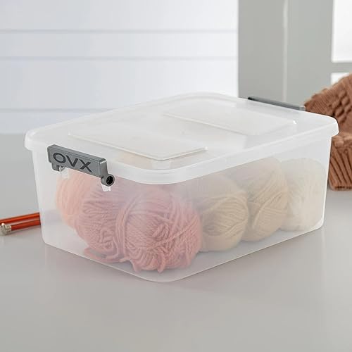 Miniatura 4 de (3 Pack) 12.7 Quart Clear Plastic Modular Storage Containers with Write-On Label Latches - Gray Stackable Organizer Boxes for Home, Office, Closet,