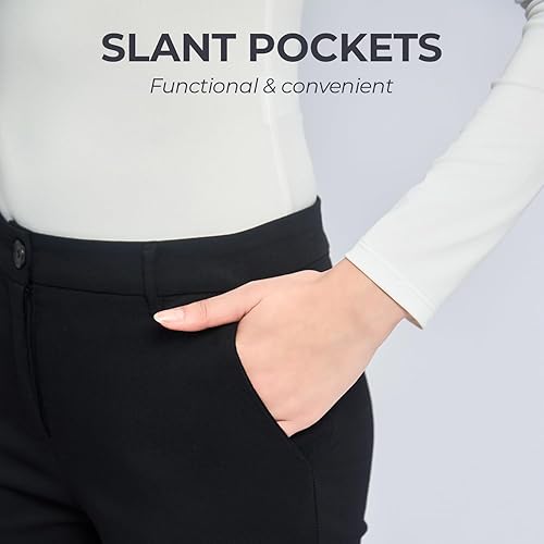 Miniatura 5 de SANDY & SID Pantalones de mujer de tiro medio, ajustados, talla pequeña, recortados, elásticos, con bolsillos inclinados, pantalones de trabajo,