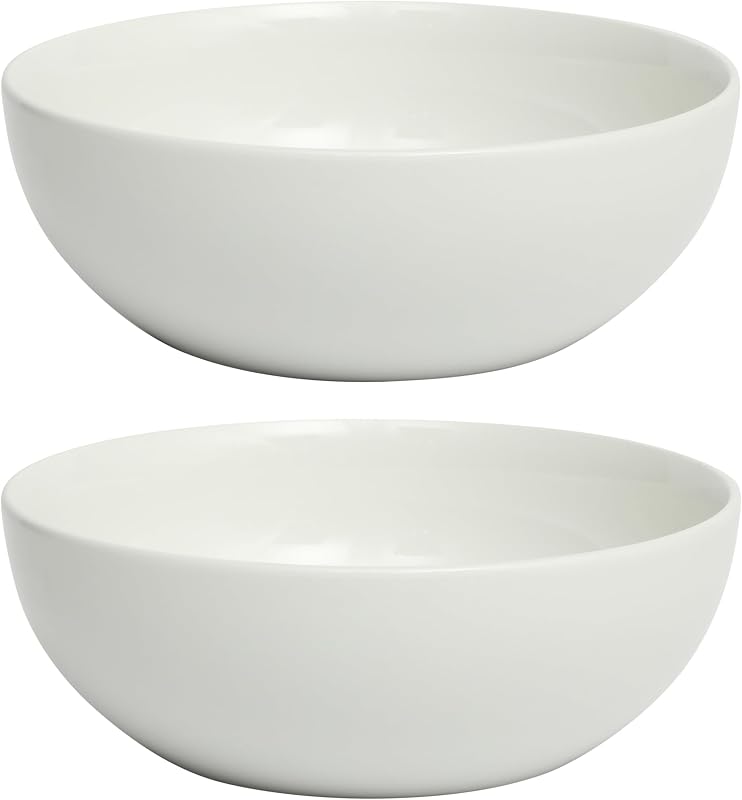 Juego de tazones extra grandes para servir de 2-100 oz, juego de ensaladera de porcelana blanca de 10 pulgadas, tazones de cocina de cerámica apilables, aptos para lavavajillas y microondas