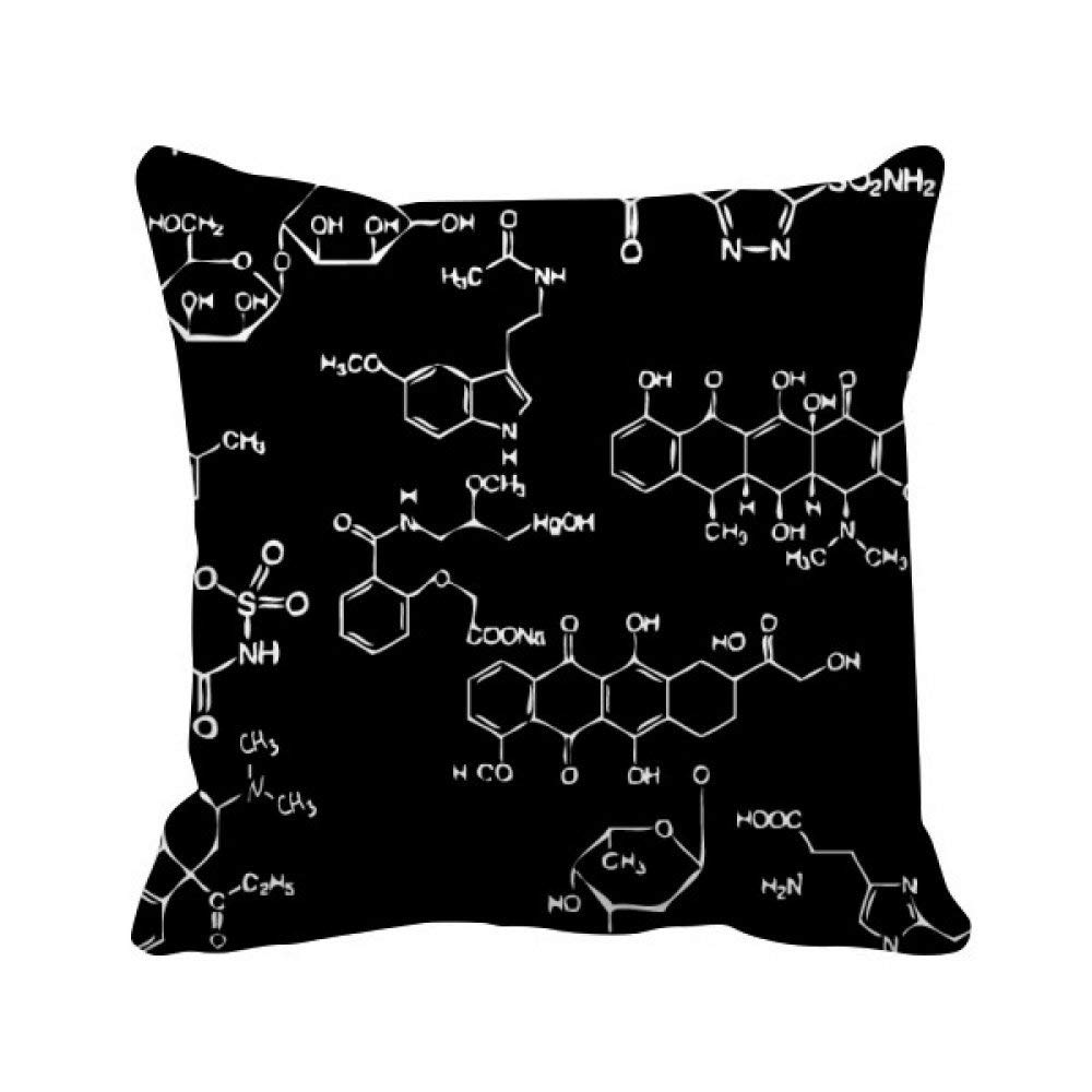 Housse de coussin design moléculaire noir taie de traversin carré chimie