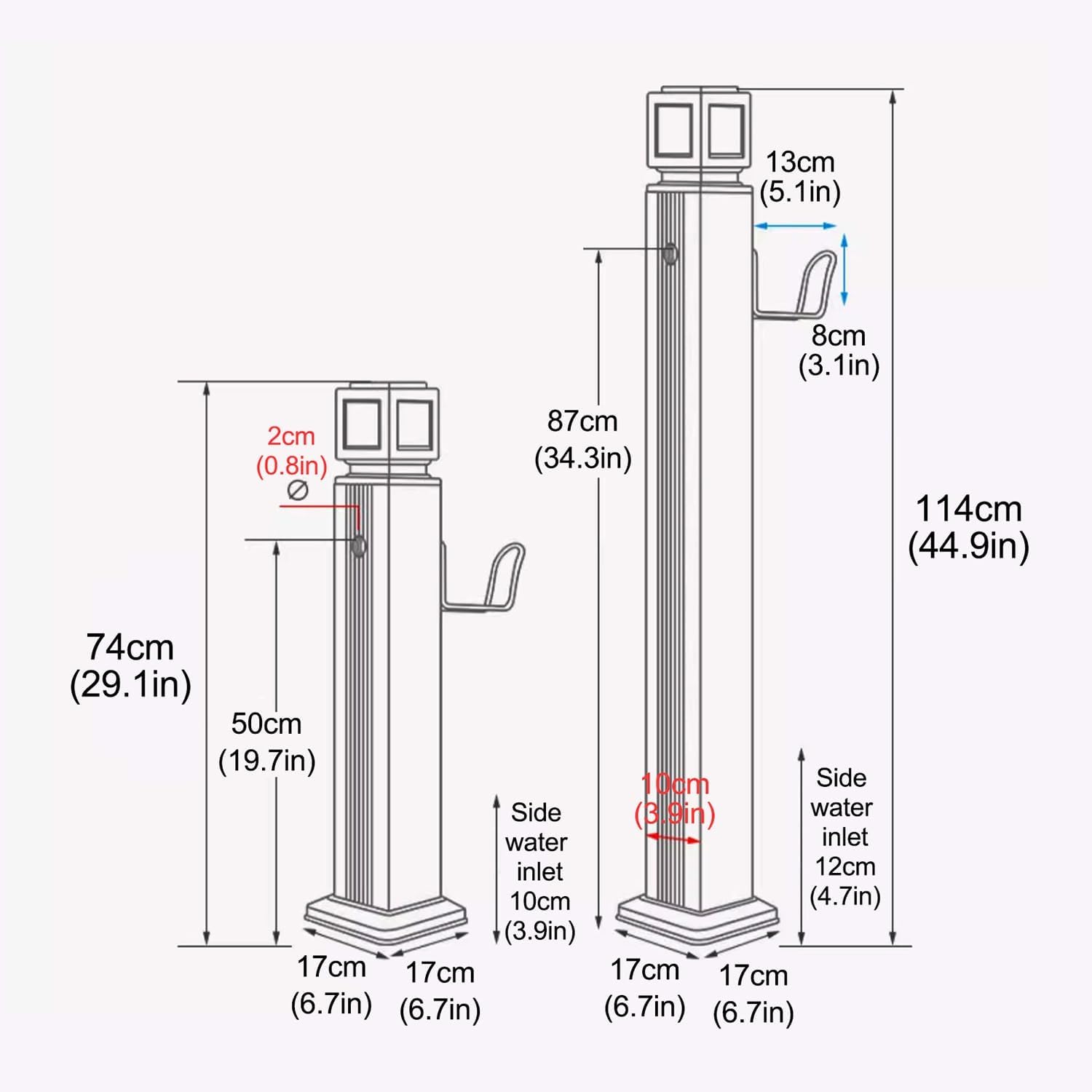 Outdoor Stainless Steel Garden Water Column with Garden Hose Stand, Antifreeze Courtyard Water Faucet, Decorative Fountain Water Dispenser Hydrant(C-114cm/44.9in)