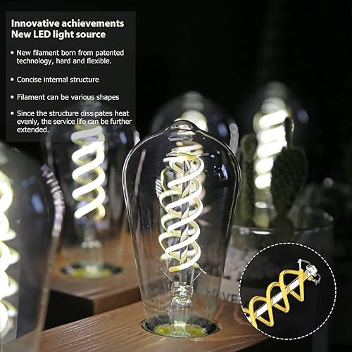 Miniatura 4 de ST19 (ST58) Bombilla LED Edison de vidrio gris ahumado, vintage, paquete de 6, luz diurna 5000 K, bombilla de filamento LED en espiral flexible