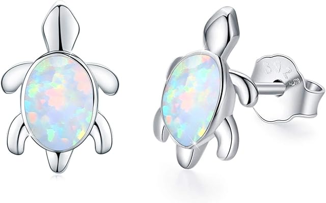 Turtle Earrings 925 Sterling Silver Abalone/Opal Earrings for Women Animal Stud Earrings for Girls Turtle Gifts for Kids