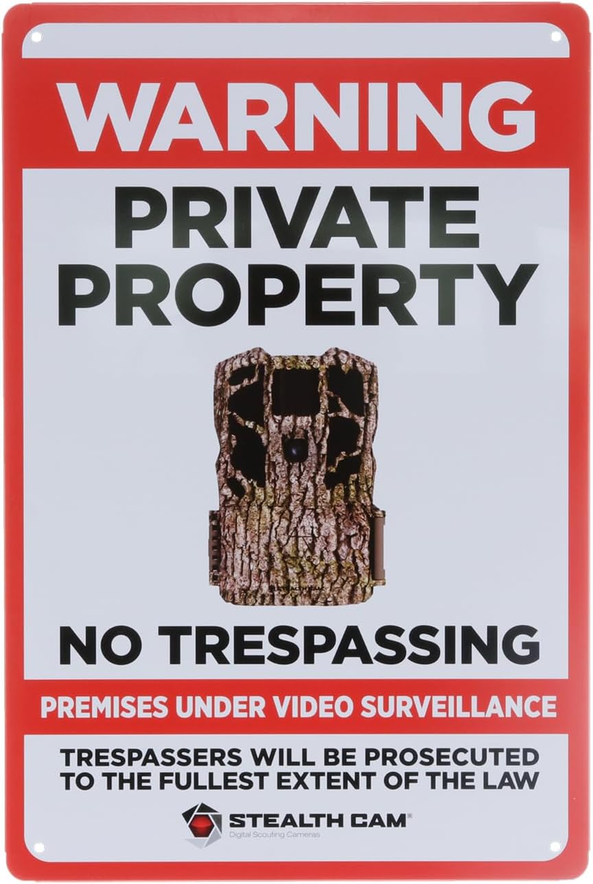 STEALTH CAM Durable Attachable 8"x12" Tin Outdoor Security Alert Warning Private Property No Trespassing Premises Under Surveillance Sign