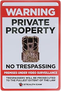 Stealth Cam Durable Attachable 8"x12" Tin Outdoor Security Alert Warning Private Property No Trespassing Live Wireless Video Area Surveillance Sign