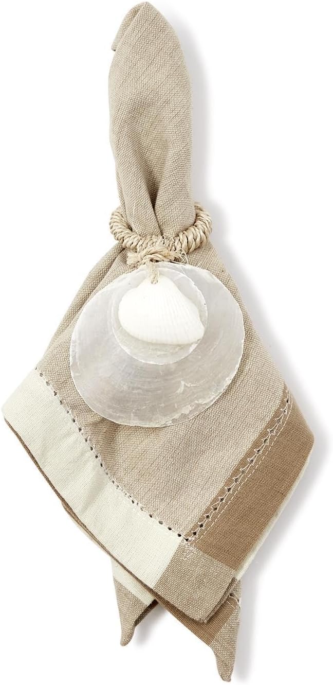 Two's Company Capiz Shell Napkin Rings, 5.25-Inch, Set of 4
