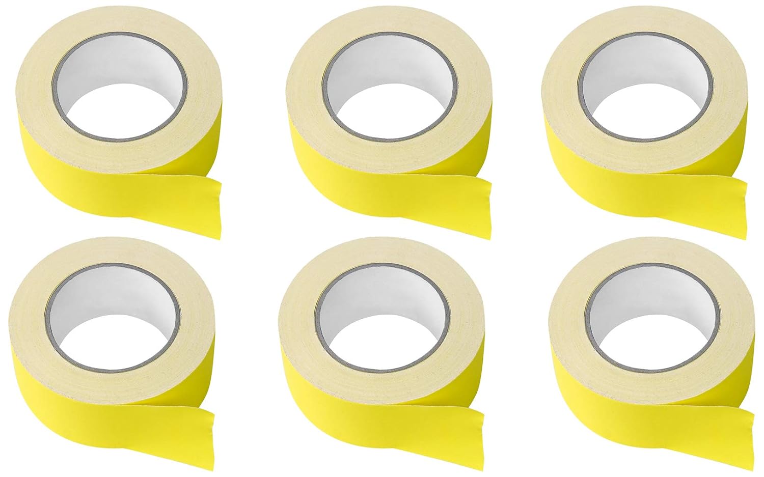 Rockville Rock Gaff Yellow Rolls Gaffers Tape 2-in x 100-Foot for Pro Audio and Stage Wire, Polyethylene Coated Cloth, Non-Reflective Matte Finish, Water & Heat Resistant, 6-Piece
