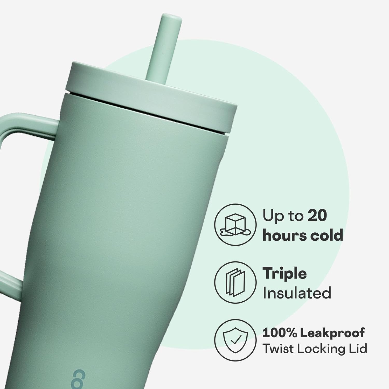 Corkcicle Cruiser - Insulated Tumbler with Handle - Keeps Drinks Cold 20 Hours - Spill-Proof Dual Lid - Triple-Insulated - Summer Drinkware Gift - Keeps Drinks Ice Cold - 22 oz - Thyme - Image 3