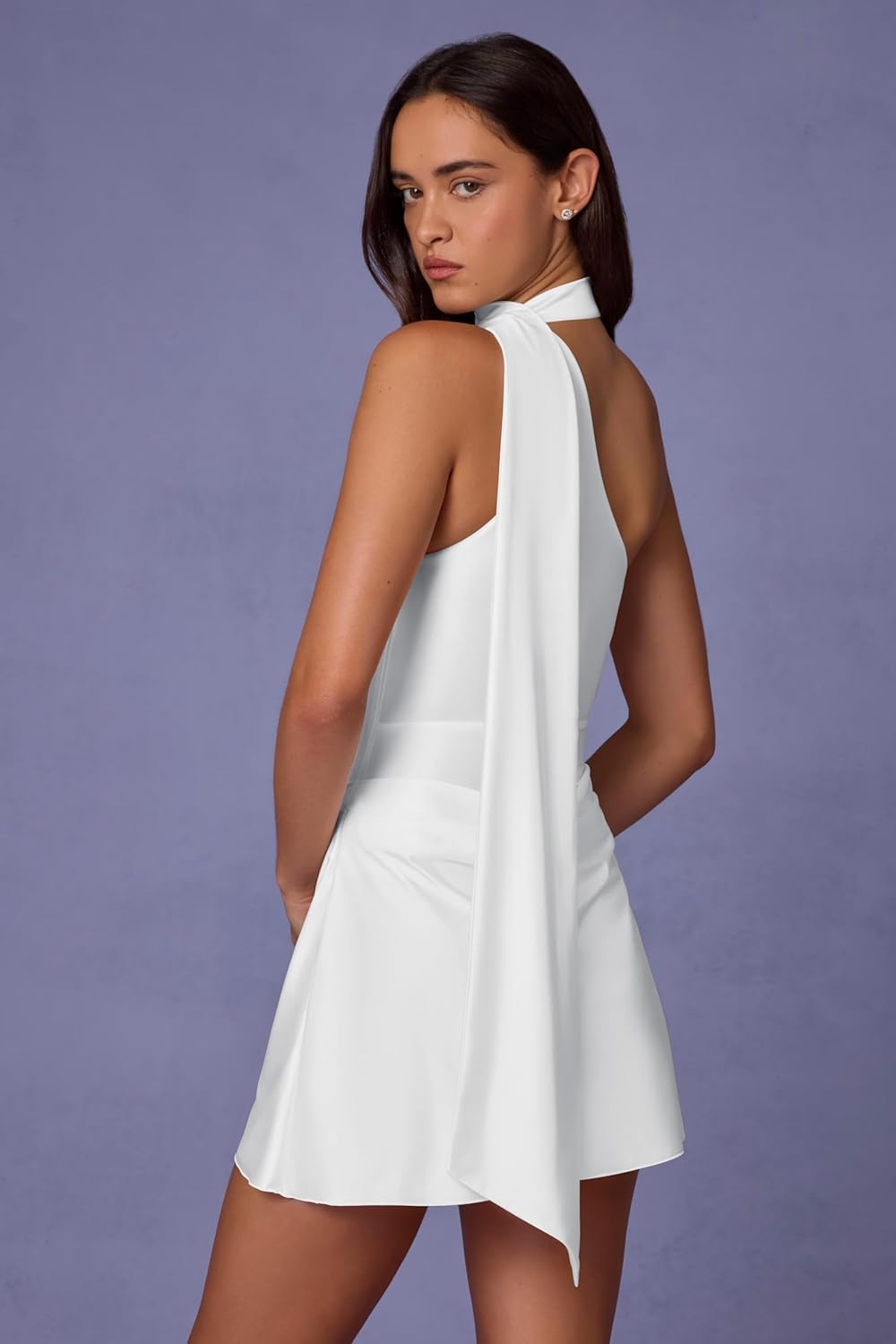 BEAGIMEG Women's Sexy Elegant One-Shoulder Asymmetric Neck A-line Cocktail Club Party Mini Dress - Image 3