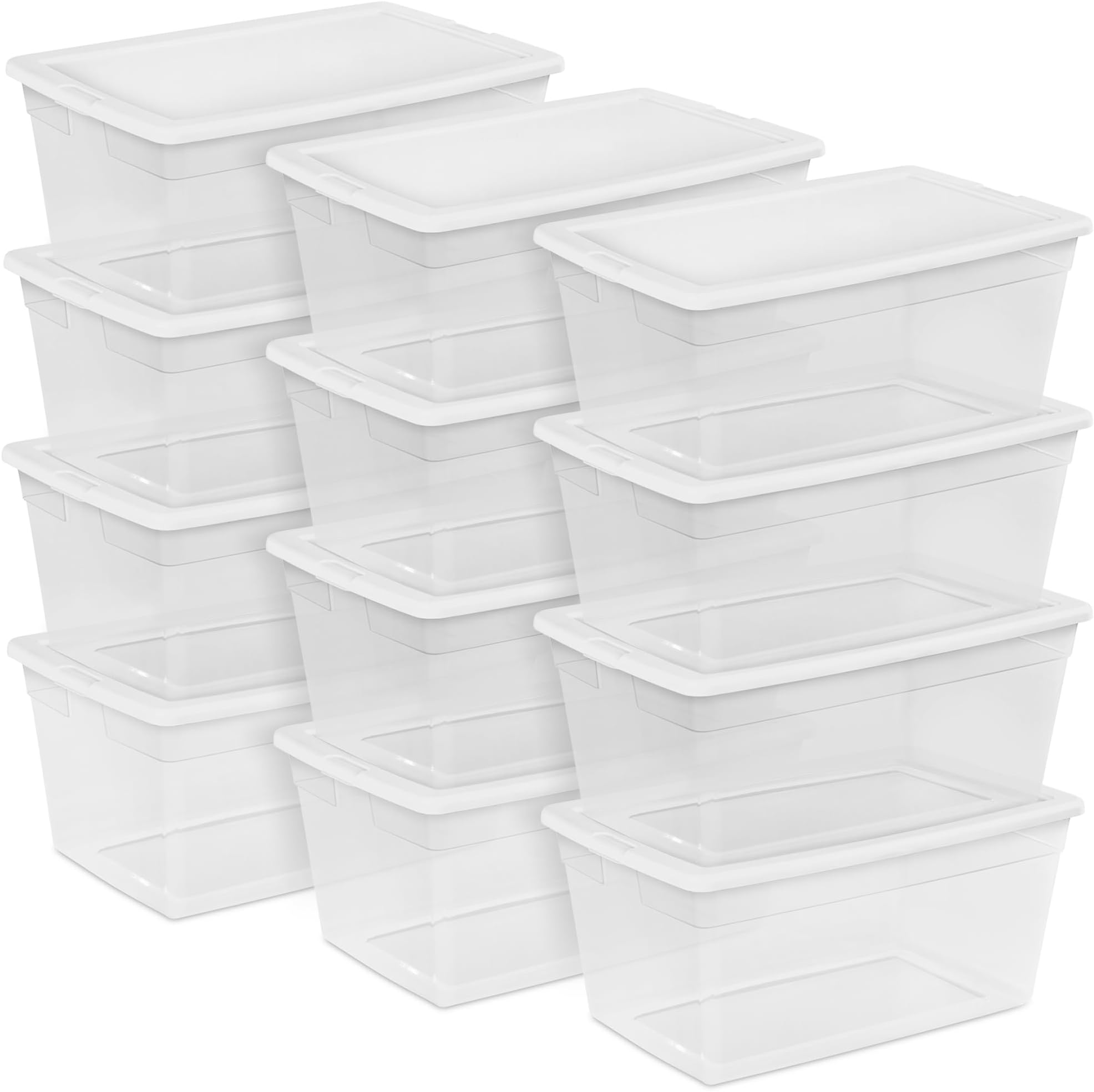 Sterilite 12-Pack 90 Quart Storage Box, Stackable Clear Plastic Bins with Snap-On Lids - Heavy-Duty Organizing Containers for Closet, Bathroom, and Office