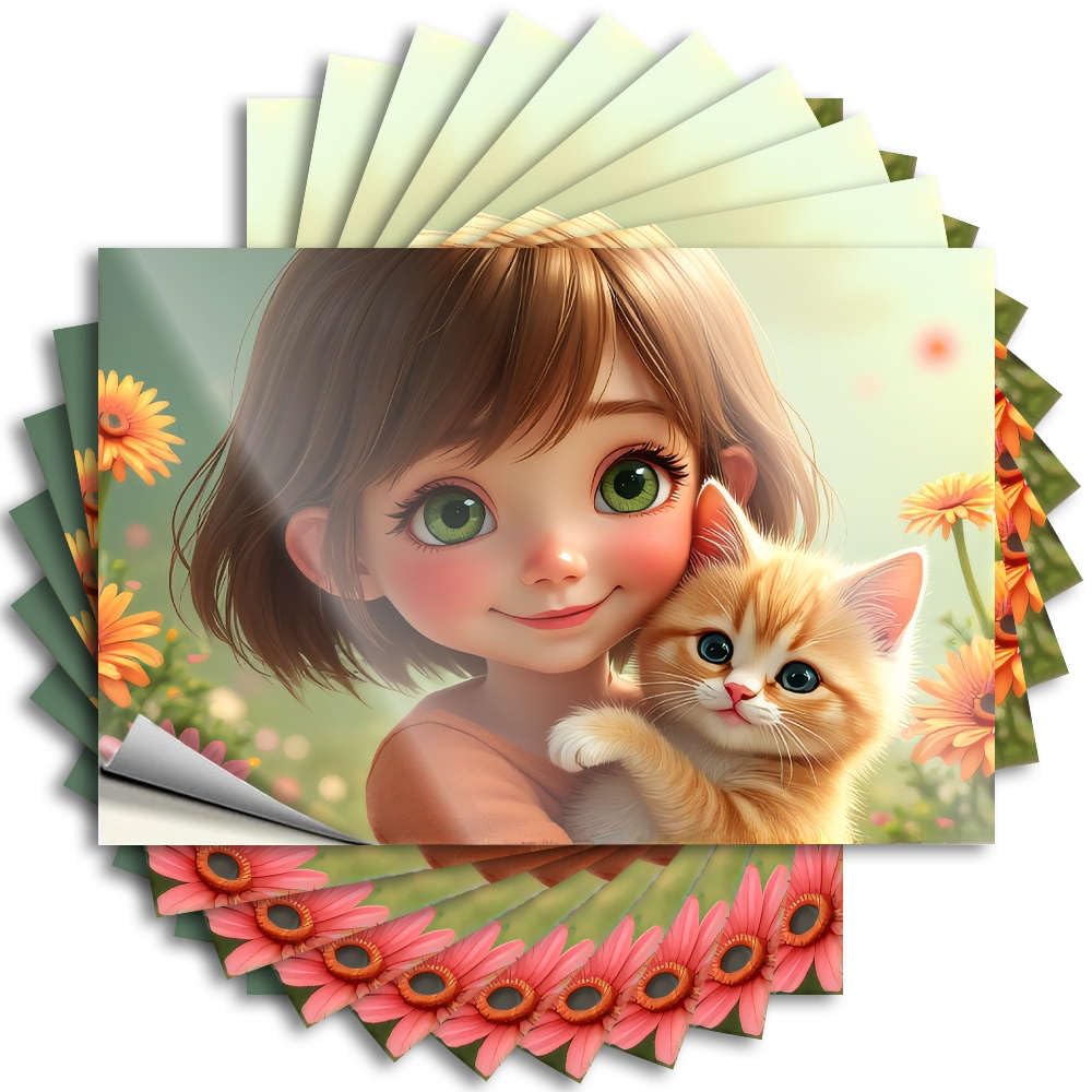 Fzfn Girls Colour Funny Sticker Cool Bedroom Accessories Durable Vinyl - Holding Kitten Surrounded By Flowers. Case For Teacher Use(6X9cm)