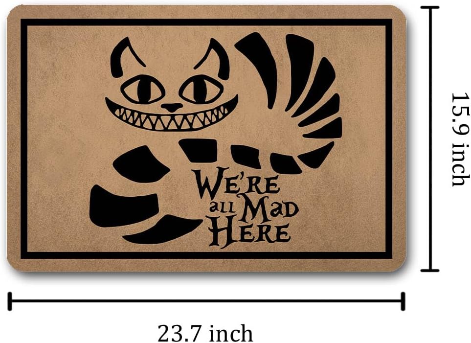 Funny Home Decor Personalized Door Mats(23.6 X 15.7 in) with Anti-Slip Rubber Back Doormat Gift Door Mat for The Entrance Way (We're All Mad Here)