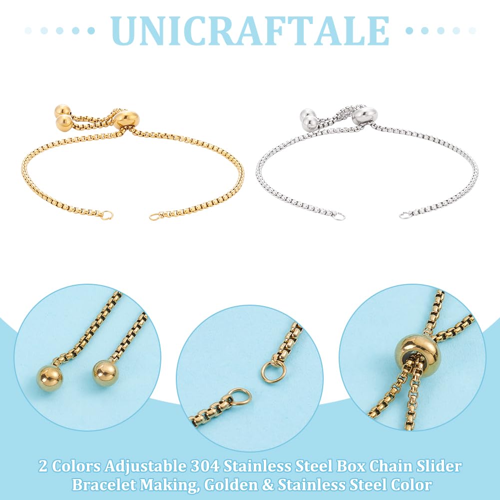 UNICRAFTALE 10 braccialetti regolabili in 2 colori, in acciaio inox, per catena di estensione, catena con fermo, braccialetto di perle, catena a serpente fai da te, 20 cm