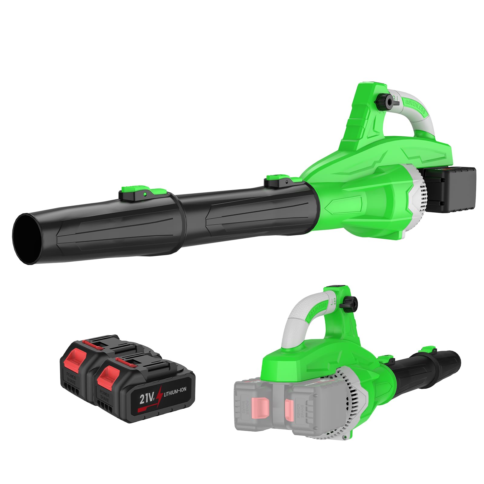 Soplador de batería 42 V (21 V*2), soplador de hojas inalámbrico con 2 x 4,0 Ah Batería y cargador, diseño de doble batería, 12 velocidades, 450 CFM/250 MPH, para patio, césped, jardín, Parkside