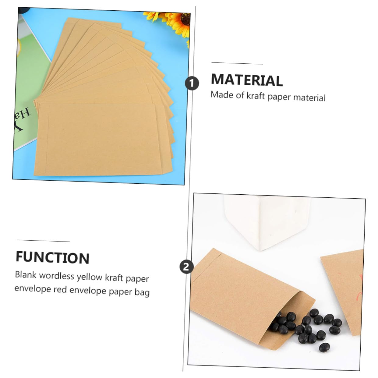 200piezas Sobres De Papel Kraft Sobres Clásicos Para Mensajes y Correspondencia Empresarial Para Documentos y Almacenamiento De Recibos