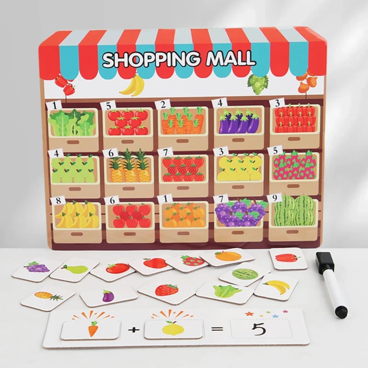 Montessori Shopping Store Fruit Vegetables Color Cognition Number Decomposition Operation Toys Hand Eye Coordination Fine Action Math Games Early Educational Puzzle Toys Kids Gifts
