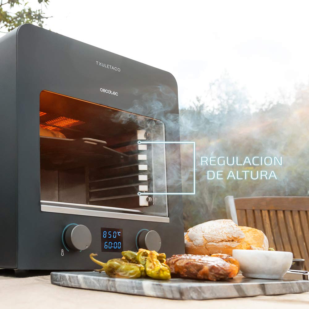 Cecotec Forno per Arrosti Txuletaco 8000 Inferno. 2200W, Griglia in ghisa, Vassoio in pietra per pizze, 2 Teglie raccolta del grasso,temperatura fino 850º, Termometro cucina digitale incluso