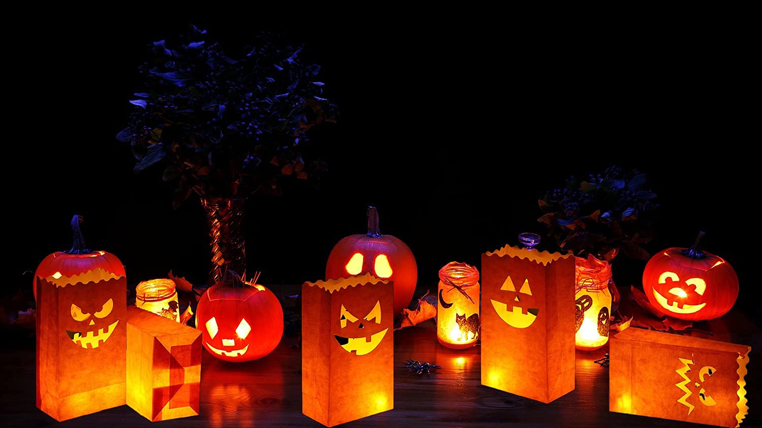 Stmarry 50 sztuk torebek na Halloween, odporne na płomienie, świeczniki Jack-o'-Lantern, świeczniki na Halloween, dekoracje imprezowe