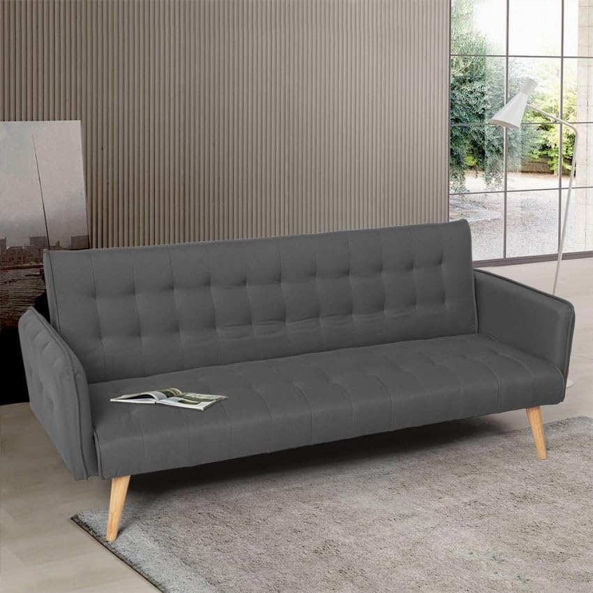 Produce Shop Divano Letto clic clac 3 posti in Tessuto reclinabile Design Nordico Malibu - Grigio Scuro