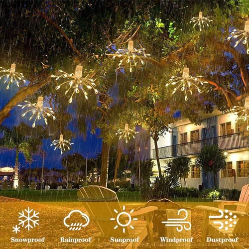 KINGCOO Warm White Firework String Light USB Operated with Remote Control 8Mode Hanging Chain Fairy String Lights for Outdoor Indoor Home Christmas Wedding Party Decoration (200LED-10IN1) - Image 3