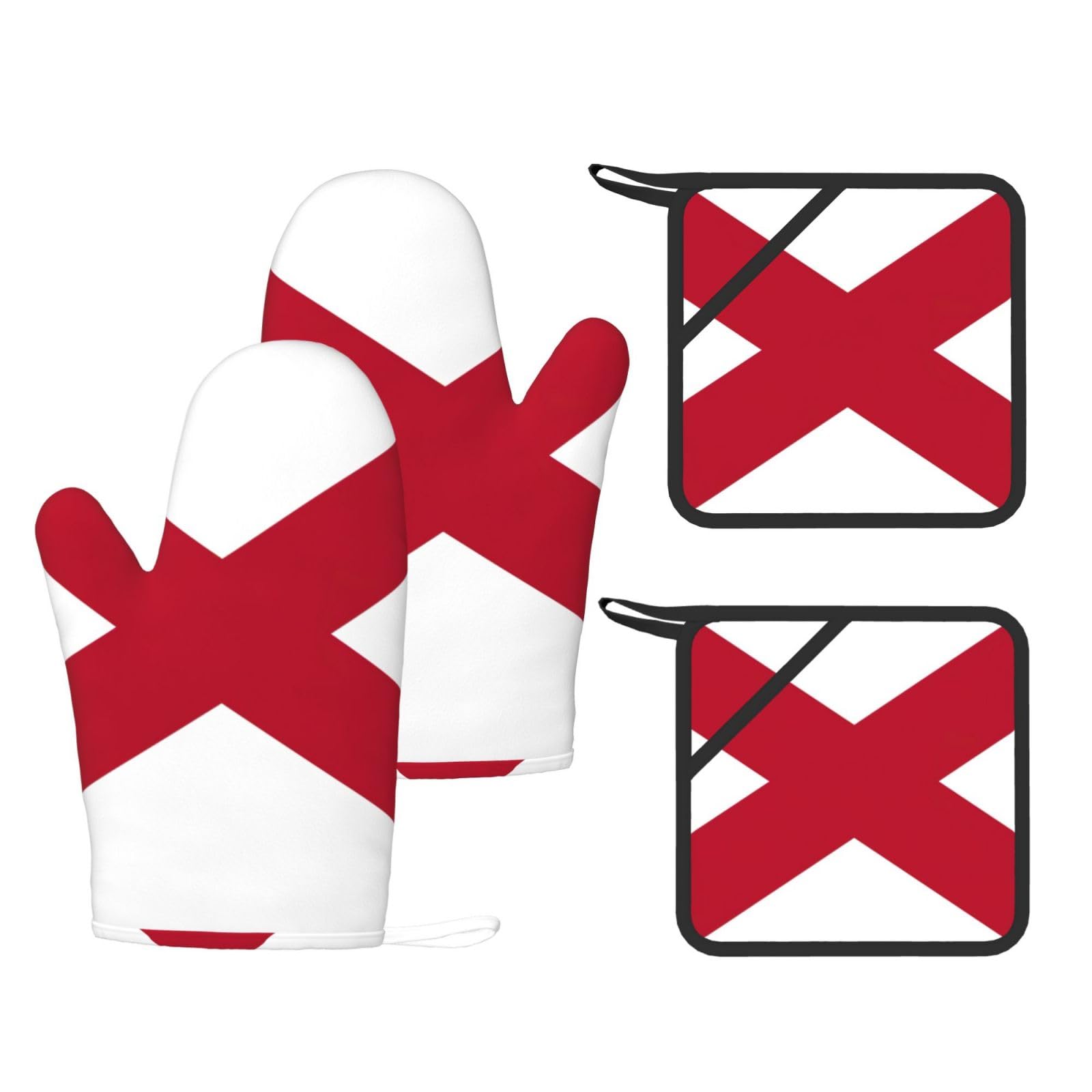 Alabama State Flag Printed Oven Mitts with Pocket and Hot Pads, Silicone Non-Slip Kitchen Gloves for Baking BBQ