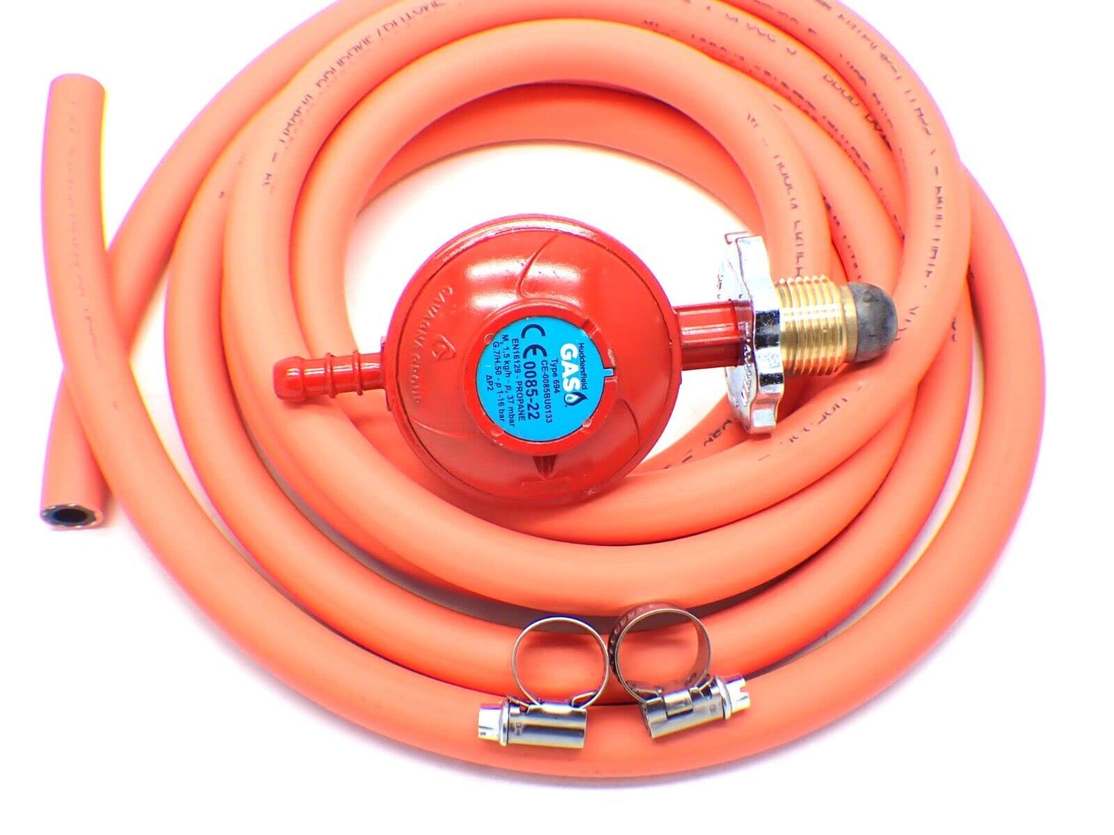 Huddersfield Gas Hg Handwheel Propane Gas Regulator & Hose + 2 Clips Fits Calor Gas/Flogas 3M