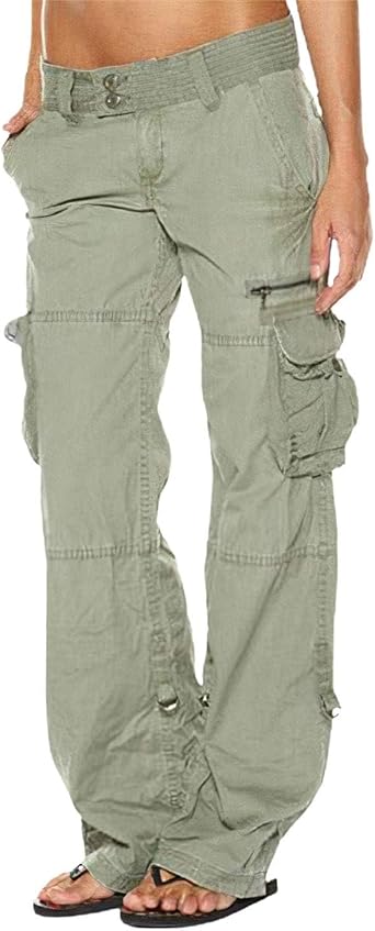 DMOYALA Womens Cargo Pants High Waisted Casual Wide Leg Pants Baggy Stretch Military Tactical Pants with Pockets