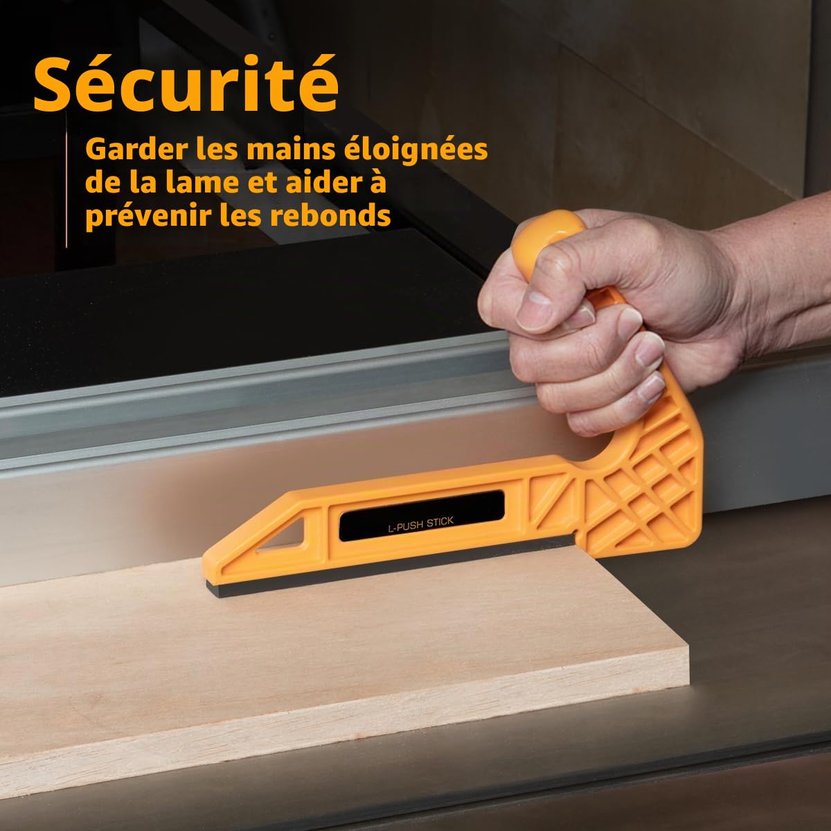 POWERTEC Lot de 5 bâtons et blocs de poussée, L et magnétique, scie à table, table de toupie, scie à ruban, rainureuse, poignées ergonomiques prise en main max., rebond réduit, sécurité accrue (71510)