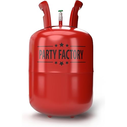 Party Factory – Helium Tank 1x106 liq.gal for up to 50 assorted balloons (latex, LED & foil) – Party birthday decoration disposable gas cylinder – bendable filling valve – For decorative occasions