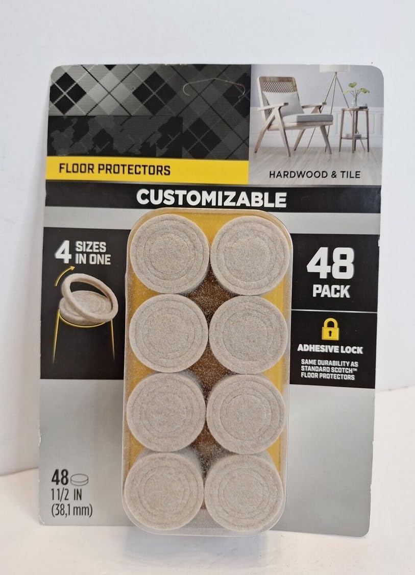 Customize Pad Size from 0.75" to 1.5" in, 48 Round Pad Beige, Protection for Hardwood, Vinyl, and Laminate Flooring, Easy-to-Apply, Self-Stick Design