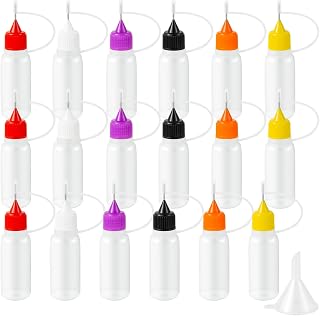18PCS Precision Needle Tip Glue Applicator Bottles, 6 Color 10ML/1 OZ Fine Needle Tip Squeeze Bottle with Mini Funnel for DIY Paint Paper Quilling Craft Glue Ink Liquid Acrylic Painting