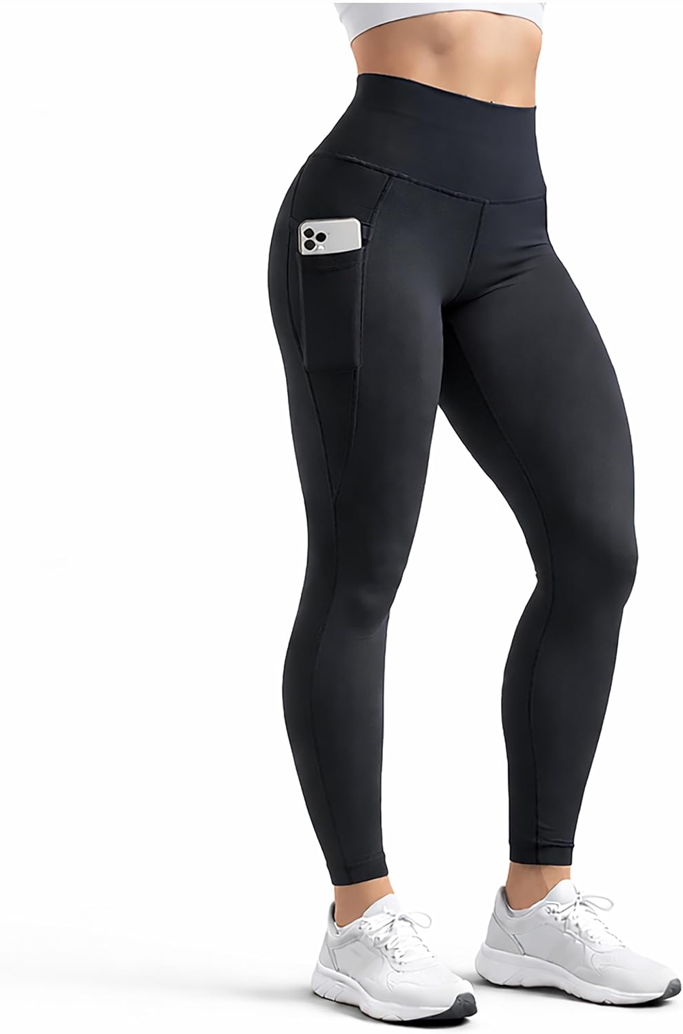 Workout Leggings for Women with Pockets,High Waisted Butt Lifting Pants,Tummy Control Compression Capri Leggings
